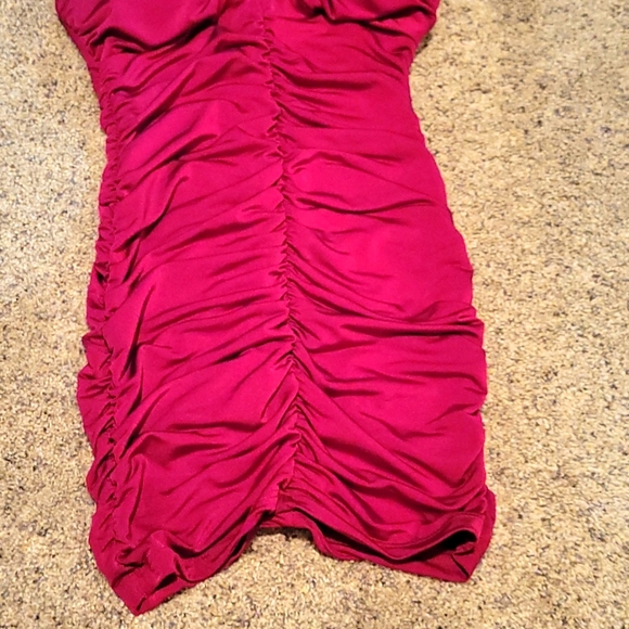 Fuchsia Mini Ruched Dress Sz:S - Picture 4 of 4